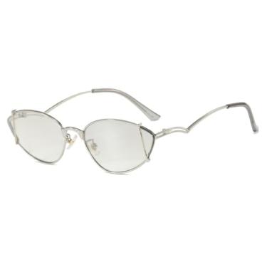 Imagem de VFDHN Óculos de Sol Femininos com Armação Metálica, Modelo Pequeno e Moderno, Estilo Triângulo (3757-C1)