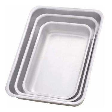 Imagem de Conjunto Assadeira Retangular de Alumínio Polido 3 Peças - Rusithy