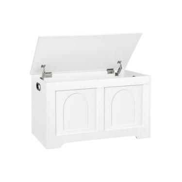 Imagem de DINZI LVJ Baú de armazenamento, caixa de brinquedos de madeira de 80 cm com 2 dobradiças de segurança, banco de armazenamento de entrada com flip-top, porta-malas de armazenamento resistente para sala