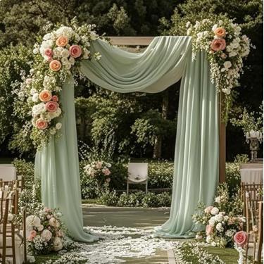 Imagem de Santaben Sage Elegant Arch Draping Fabric Outdoor 1 painel 73.7 cm x 20Ft Sheer Chiffon Cortina Cortinas para Cerimônia de Casamento Festa de Aniversário Jardim Brunch