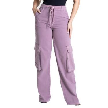 Imagem de Calça Sarja Sawary Wide Leg - 281901 - roxo 44, Roxo, 44