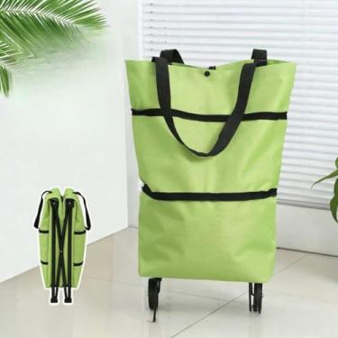 Imagem de Carrinho De Feira Dobrável Supermercado Sacola Bolsa de Compras Com Rodinhas E Alça Feliz(Cor Aleatorias)