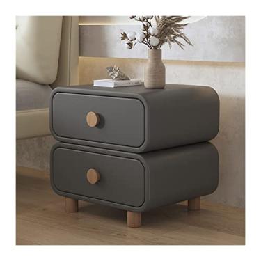 Imagem de Mesa de cabeceira de madeira de 19,6 cm A mesa de cabeceira quadrada moderna em couro sintético cinza escuro com armazenamento, 2 gavetas, para sala de estar e quarto (45 x P 40 x A 50 cm)