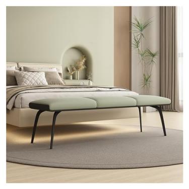 Imagem de Banco moderno de couro para quarto, banco estofado na extremidade da cama com assento acolchoado e pernas de metal, apoio para os pés moderno para entrada de sala de estar, quarto decorativo (verde