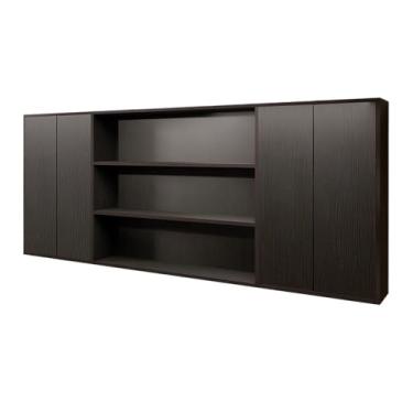 Imagem de Estante de armazenamento de livros montada na parede preta com porta de armário, multicompartimentos, placa artificial, armazenamento de livros, armário de cozinha, armário de revista, prateleira de