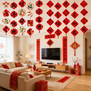 Imagem de KYMY Chinese New Year Banner, 2026 Spring Festival Fu Character Wall Decoration, Year of the Horse Year Hanging Sign Ornament for Asian Vitenamese Japan Korea Lunar New Year Home Office (Red-3)