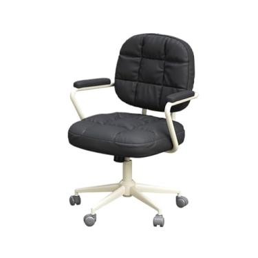 Imagem de x3anggyt5 Cadeira de escritório ajustável couro PU confortável encosto doméstico feminino quarto levanta maquiagem giratória (preto)