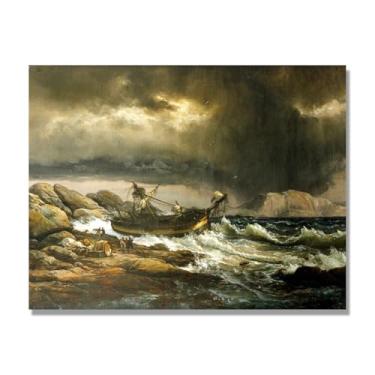 Imagem de NHLDZYH J.C. Dahl Reprodução de arte famosa, arte em tela de paisagem romântica nórdica, decoração de parede elegante para sala de estar e escritório. (Naufrágio 2). 80 x 105 cm - 31,5 x 41,3 pol