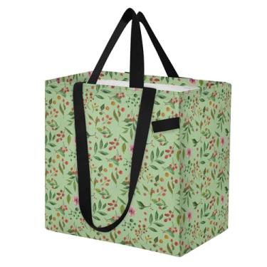 Imagem de SEHANY Sacolas de compras reutilizáveis de folhas verdes com alças reforçadas, bolsa de compras de lona dobrável à prova d'água de grande capacidade para viagem, cozinha, praia