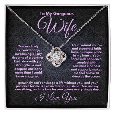 Imagem de Zahlia Colar de esposa ideia de presente que ela vai adorar – Joias românticas com cartão de mensagem e caixa de presente para aniversário, Natal ou Dia dos Namorados, Standard, Ouro branco, Zircônia