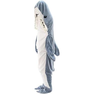 Imagem de Saco de Dormir Flanela Tubarão com Capuz Confortável e Aconchegante Cobertor Portátil Quente para Noites Divertidas Filmes Festas Viagens Acampamento Cosplay Macio Leve