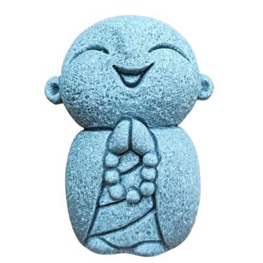 Imagem de livelyfish Buda japonês Bosatsu Feng Shui Estátua de Monge Rezando Arenito Feliz/Sorridente Miniatura Ornamento para Aquário Aquário Decoração de Jardim (D)