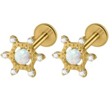 Imagem de 2 peças opala floco de neve gato orelha labret piercing G23 titânio zircão incrustado 16 g brincos tragus cartilagem delicada hélice concha lóbulo lábio monroe piercing jóias, 8mm, Titânio, Sem Pedra