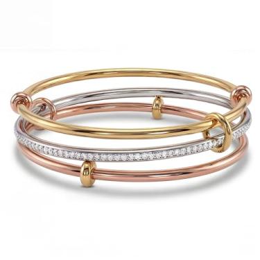 Imagem de Musishiyu Pulseiras de ouro para mulheres, conjunto de pulseiras de aço inoxidável tricolor, pulseiras de tênis de zircônia cúbica de ouro rosa prata, punho empilhável de 3 a 5 camadas, presente de