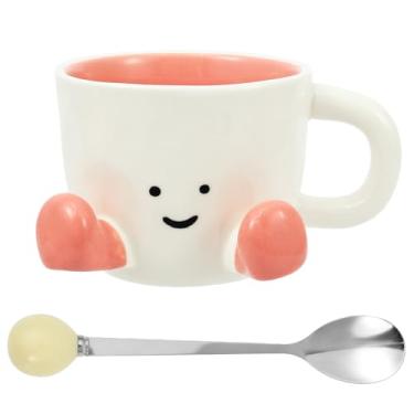 Imagem de Xícara de chá com pés de 350 ml, caneca de água divertida e fofa xícaras de café de cerâmica exclusivas, canecas de café engraçadas com colher para escritório, casa, bebidas quentes e frias (marrom)