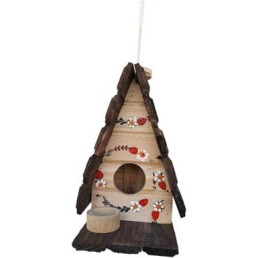 Imagem de Chalé de Passarinho Feito de Madeira com Comedouro Decoração de Jardim