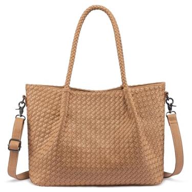 Imagem de LOVEVOOK Bolsa tiracolo feminina de couro vegano para viagens e trabalho, Caqui, Large