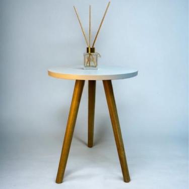 Imagem de Mesa Mesinha Redonda De Centro Canto Apoio Tampo MDF Rustico Tripé Ret