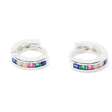 Imagem de Brinco Sil Two Argola Zirconias Coloridas Folheado Rodio