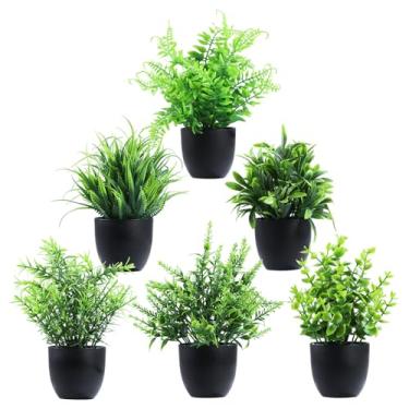 Imagem de Clearain Plantas falsas 6 pacotes de plantas artificiais pequenas plantas falsas acessórios de banheiro preto para banheiro, casa, cozinha, mesa de café, escritório, decoração interna (preto)