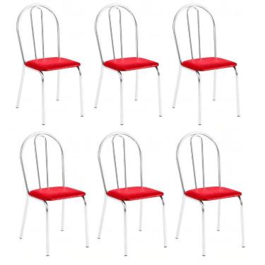 Imagem de Kit 6 Cadeiras Lisboa Cromada Para Cozinha Ou área Gourmet-assento Sintético Vermelho