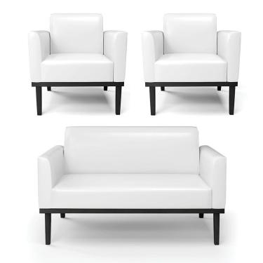 Imagem de Sofá Namoradeira Com 2 Poltronas Base De Madeira Fixa Preto Marisa Corano D03 - D\'rossi Cor Branco