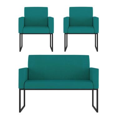 Imagem de Kit 2 Poltronas + Namoradeira 2 Lugares Para Recepção Azul Turquesa