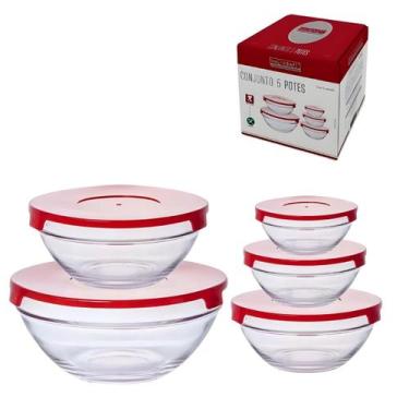 Imagem de Conjunto de Potes de Vidro Redondo com Tampa com 5 Peças - Hauskraft
