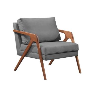 Imagem de Poltrona Mona Luxo Madeira Maciça Tecido Veludo Cinza