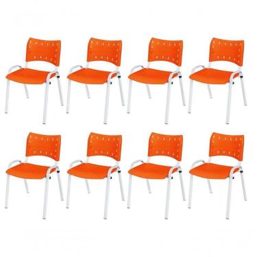 Imagem de Cadeira Iso Base Branco Igreja, Escola, Escritório - Laranja Kit 8 Peças