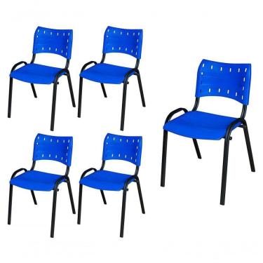 Imagem de Cadeira Iso Base Preto Igreja, Escola, Escritório - Azul - Kit 5 Peças