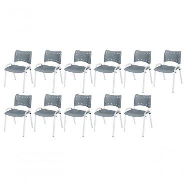 Imagem de Cadeira Iso Base Branco Igreja, Escola, Escritório - Cinza Kit 11 Peças