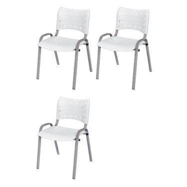 Imagem de Cadeira Iso Base Cinza, Igreja, Escola, Escritório - Branco Kit 3 Peças