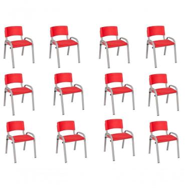 Imagem de Kit 12 Cadeiras Infantil Iso, Escola, Base Cinza- Vermelho
