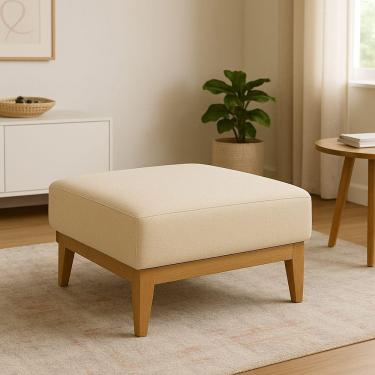 Imagem de Puff Luxo Corino Retangular Base Mesa Madeira Lar & Estilo Bege