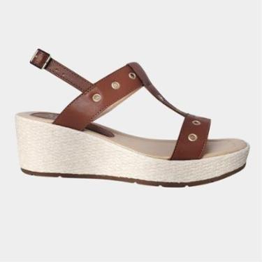 Imagem de Sandália Feminina Adra Plataforma Ilhós Salto Anabela Conforto-Feminino