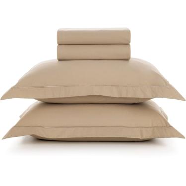 Imagem de Jogo de Cama Karsten Deliz 200 Fios 4 Peças Queen Bege Creme