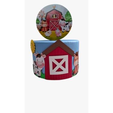 Imagem de Mini bolo fake fazendinha azul - sem marca