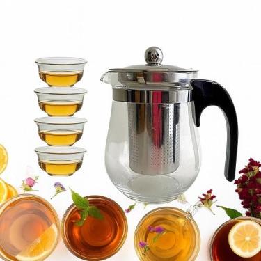 Imagem de Kit chaleira infusor 4 xicaras vidro inox jarra cafeteria - Yeet