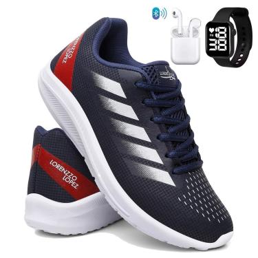 Imagem de Tênis Para Academia e Corrida Super Leve e Macio Caminhada Confortável com Relógio e Fone-Masculino