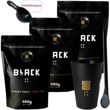 Imagem de Kit Black Erva Mate Tereré 3 Pacotes 500g cada + Copo Caldereta acríli