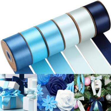 Imagem de Fita de cetim decorativa da Lyrow 6 Rolls 200 Yards Blue