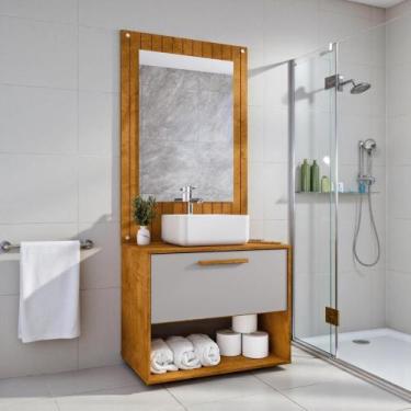 Imagem de Conjunto Gabinete Cuba Espelho Banheiro Naturalle Off White - Drop de 