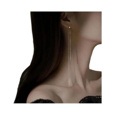 Imagem de Brinco De Pressão (Cuff) De Prata Com Cristais E Franjas Para Mulheres