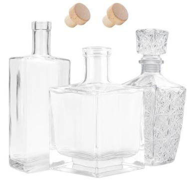 Imagem de Kit 3 Garrafas Vidro 500 ML Luxo Whisky Licor Casa Decoração - Casa16