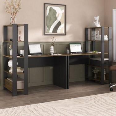 Imagem de Conjunto 2 Escrivaninhas com Estante Match 4 Prateleiras 120cm Pinho E