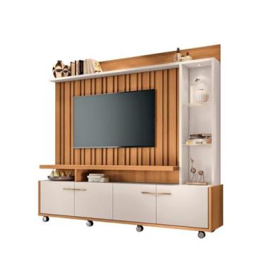 Imagem de Estante Home Theater Ripado Luminária Led Sala Estar TV Até 60 Polegad