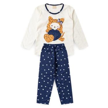 Imagem de Pijama Longo Infantil Menina Natural Gatinha de Bolinhas, 6