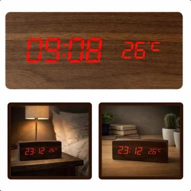 Imagem de Relógio Retangulo De Mesa Digital Despertador Led Marrom - Home Goods