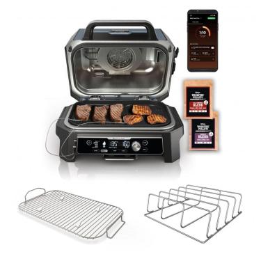 Imagem de Kit rack costela e suporte assar Ninja Woodfire aço para churrasqueiras OG800 OG900